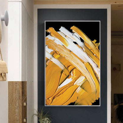 Vibrant Abstract Yellow and White Oil Painting for Contemporary Home Decor