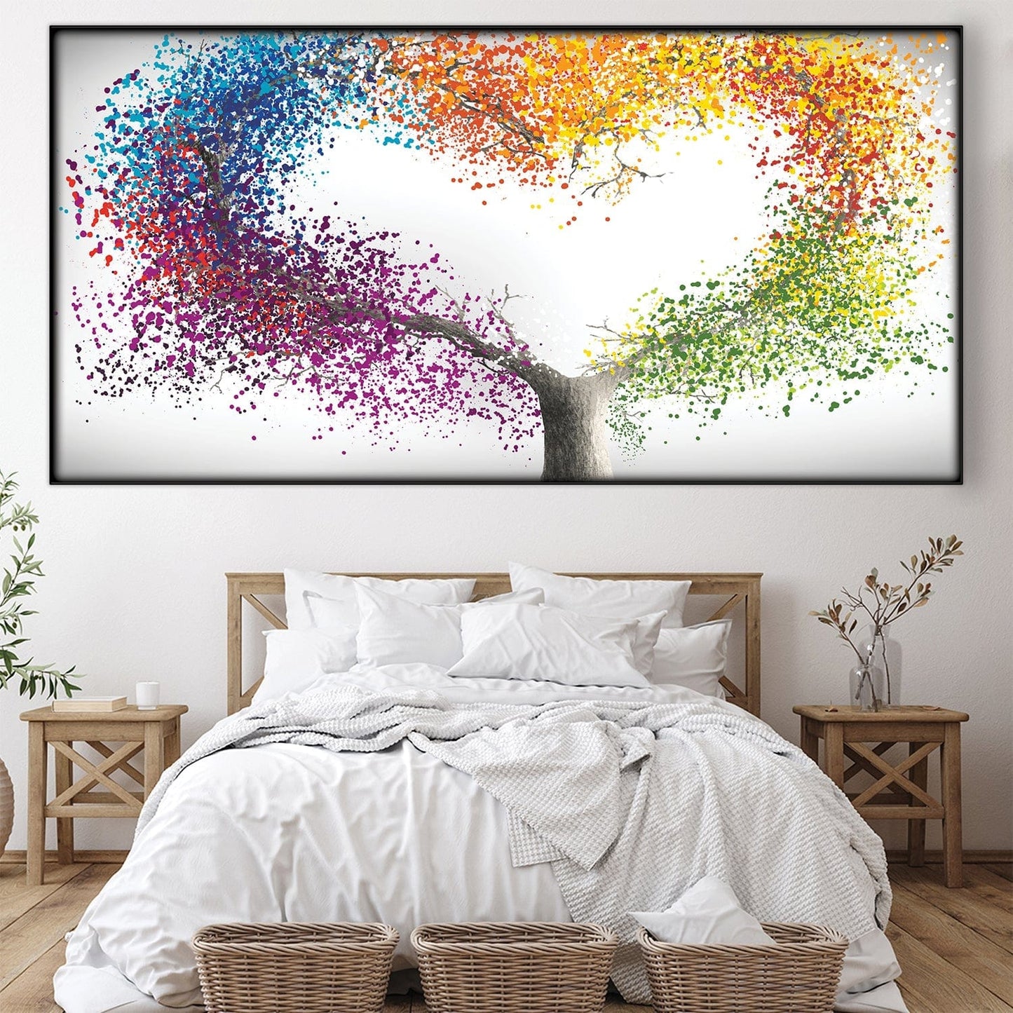 Vibrant Heart Tree Oil Painting – Colorful Leaves Wall Art for Modern Home Decor