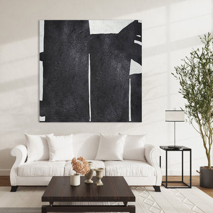 Bold Abstract Black and White Oil Painting for Modern Home Decoration