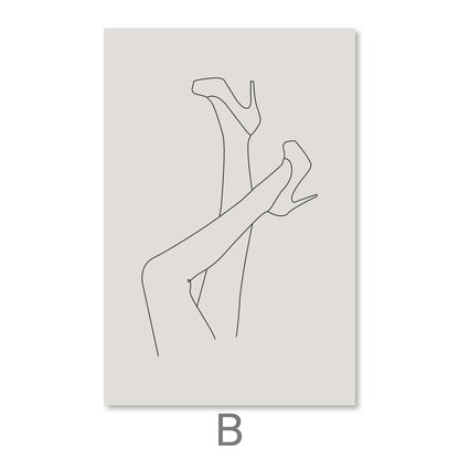 Elegant High Heels Art: Modern Minimalist Line Drawing for Stylish Home Decor