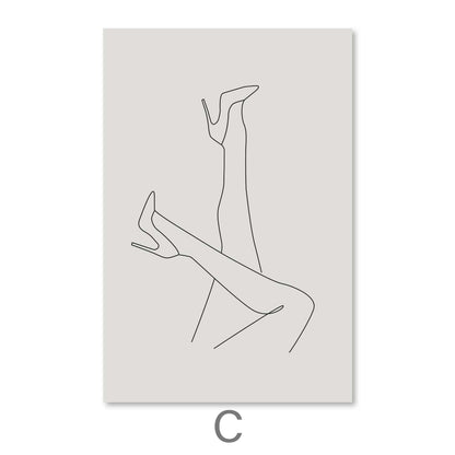 Elegant High Heels Art: Modern Minimalist Line Drawing for Stylish Home Decor