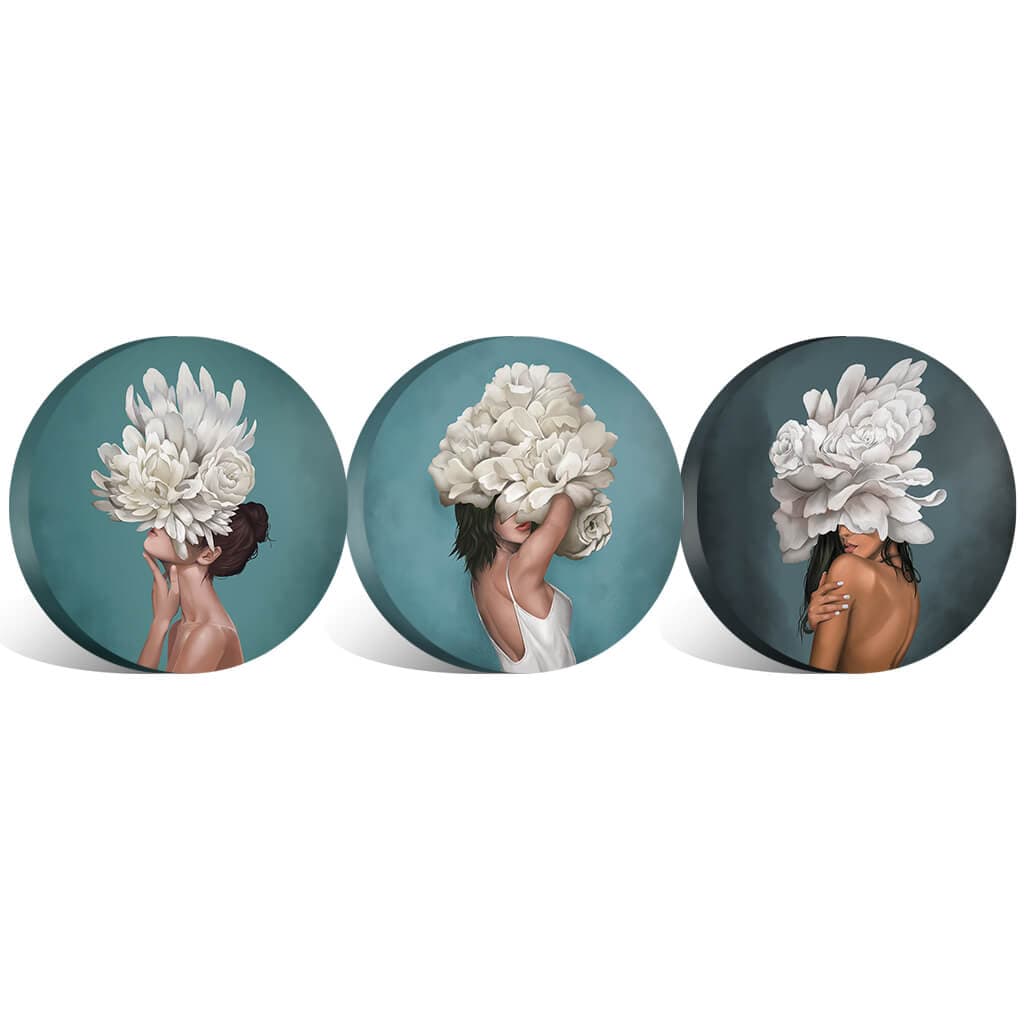 Elegant Floral Woman Oil Painting - Round Wall Art for Modern Decor