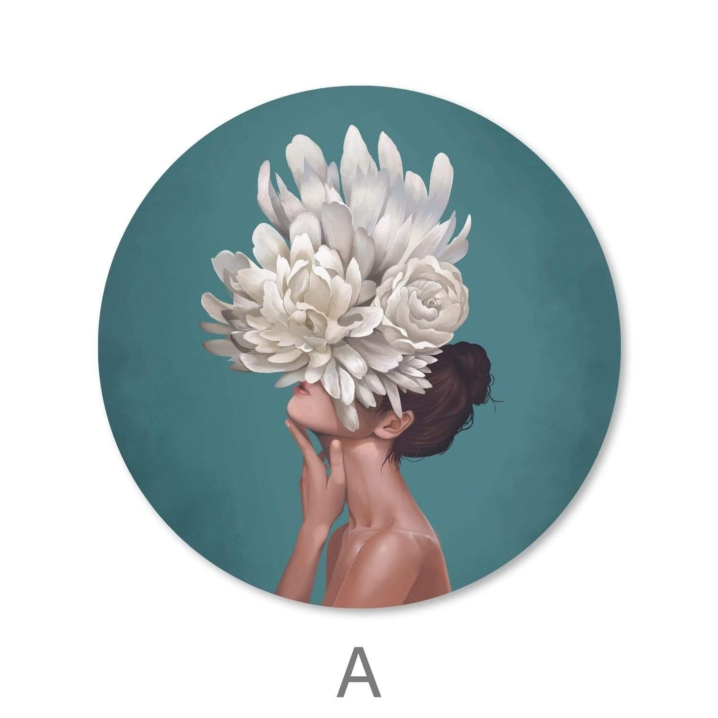 Elegant Floral Woman Oil Painting - Round Wall Art for Modern Decor