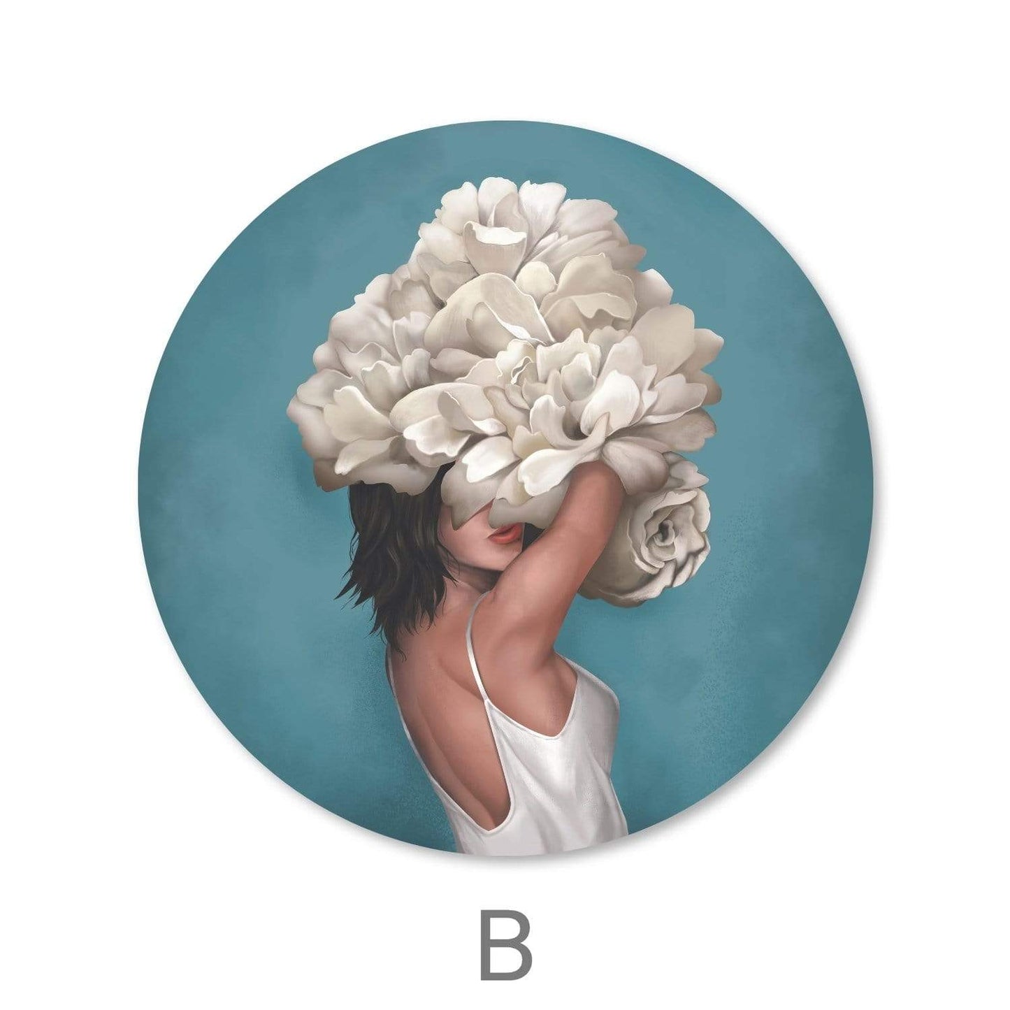 Elegant Floral Woman Oil Painting - Round Wall Art for Modern Decor