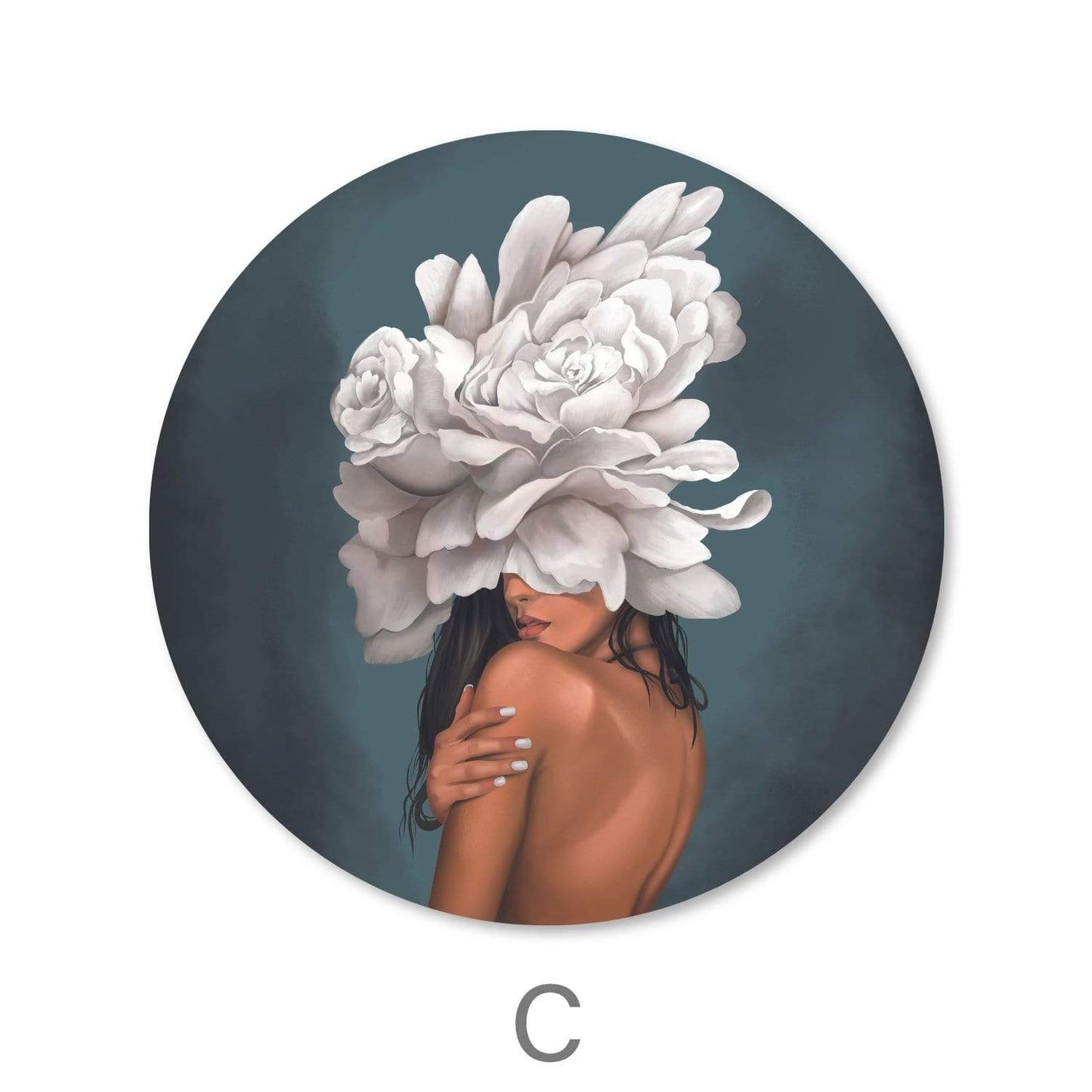 Elegant Floral Woman Oil Painting - Round Wall Art for Modern Decor