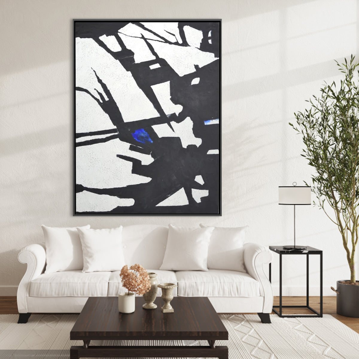 Abstract Oil Painting with Bold Black and White Design for Modern Home Decor