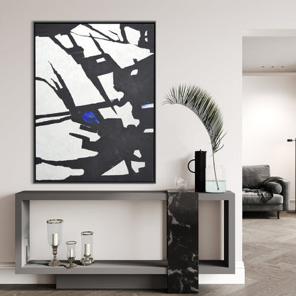 Abstract Oil Painting with Bold Black and White Design for Modern Home Decor