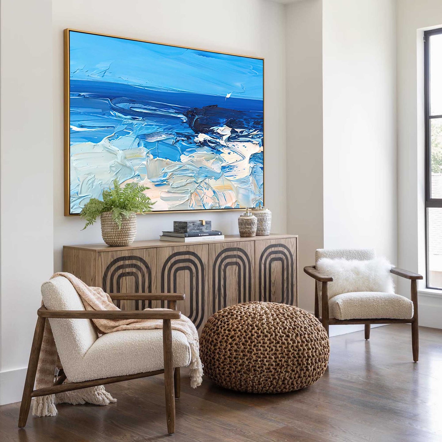 Tranquil Ocean Waves Oil Painting for Beach-Inspired Home Decor