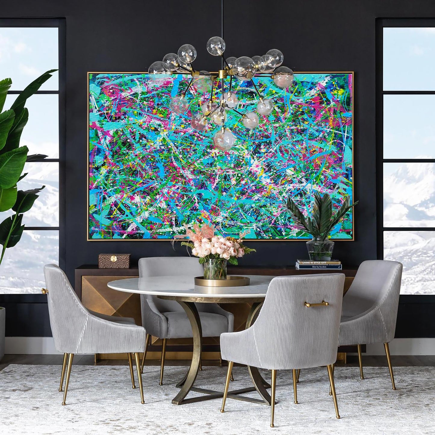 Vibrant Blue Abstract Oil Painting for Modern Living Room Decor