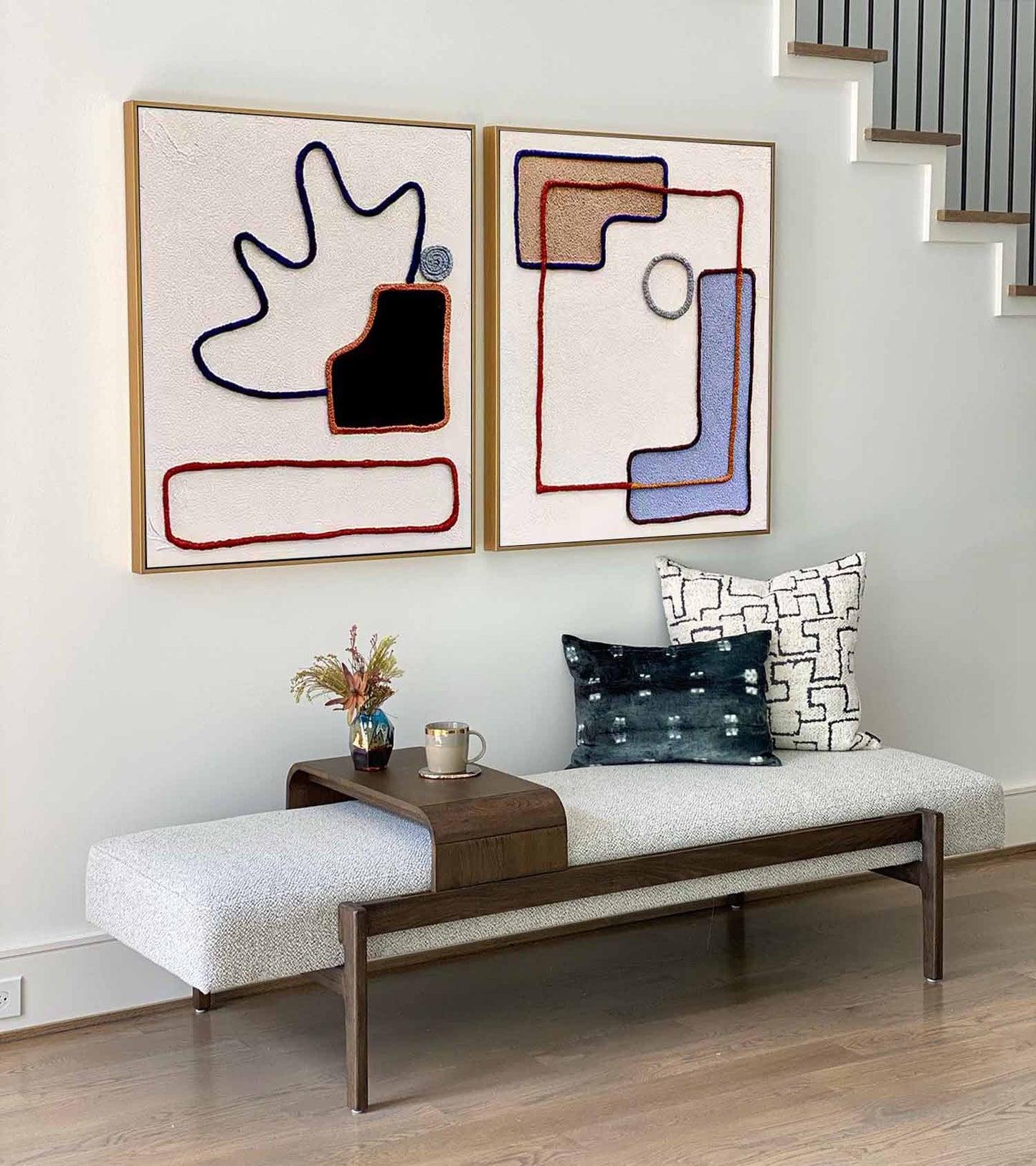 Modern Abstract Oil Painting with Colorful Geometric Designs for Home Decor