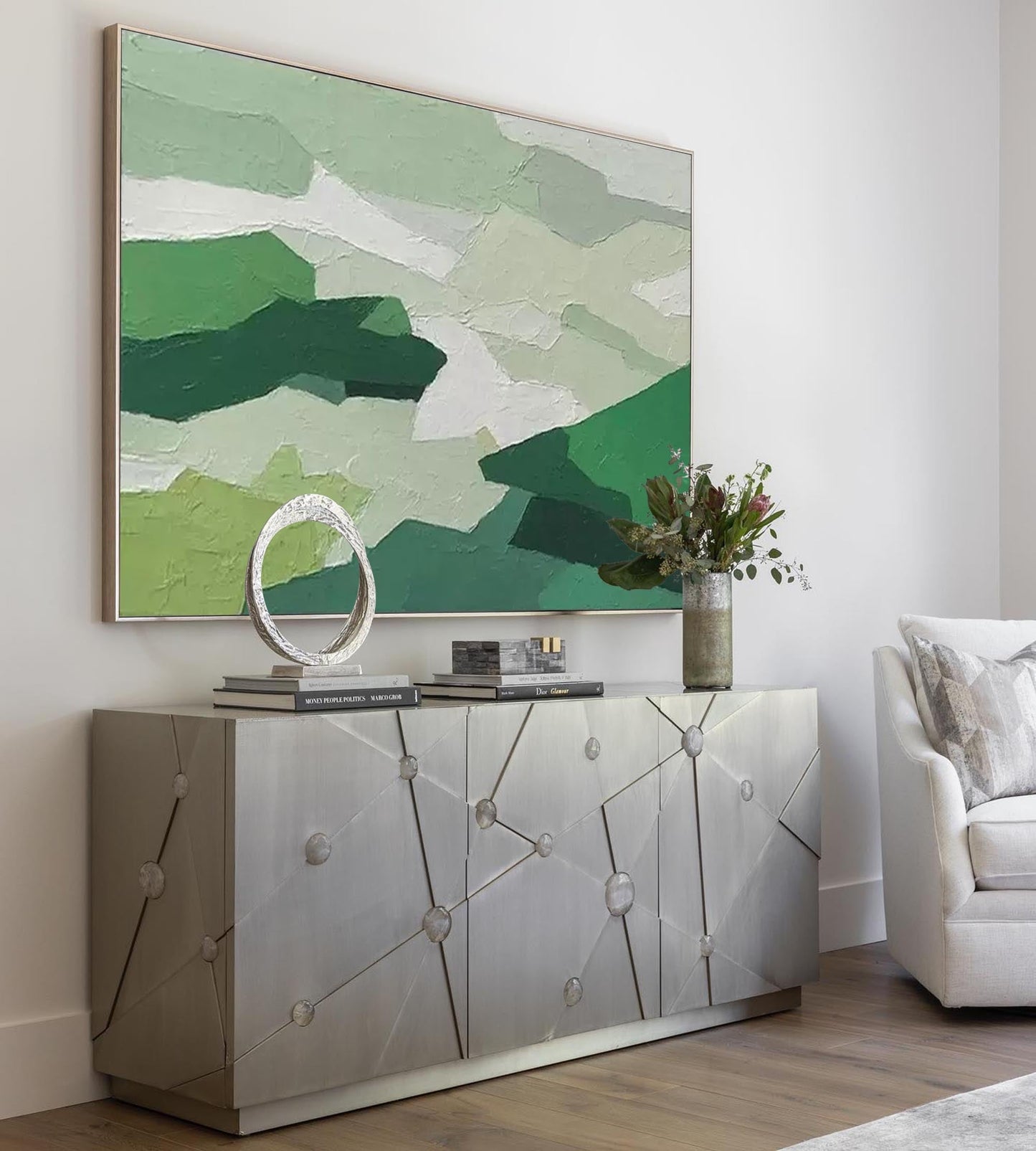 Serene Green Landscape Abstract Oil Painting for Modern Home Decor