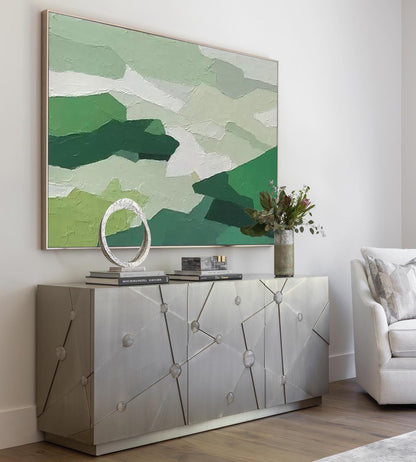 Serene Green Landscape Abstract Oil Painting for Modern Home Decor