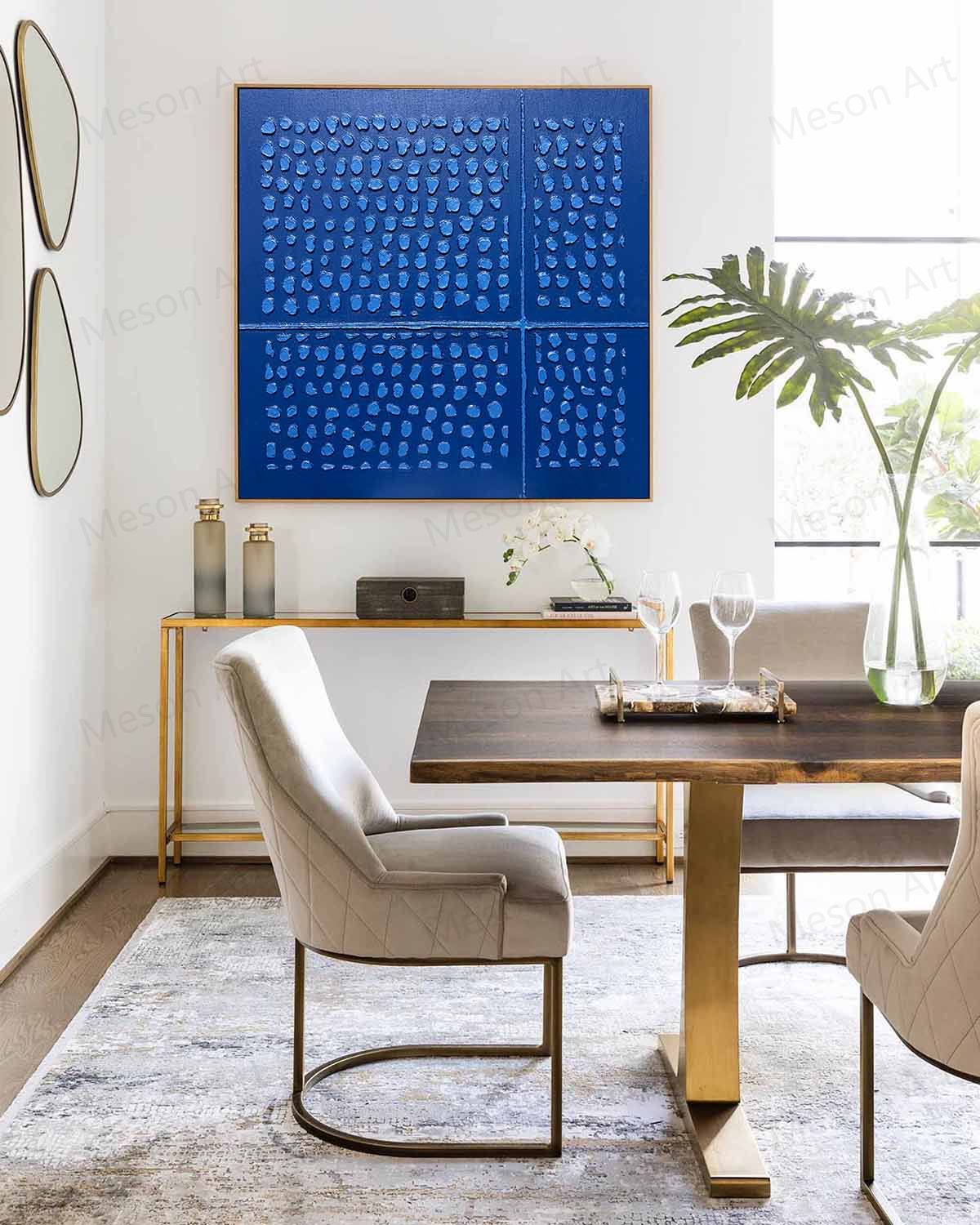 Textured Blue Abstract Oil Painting for Modern Décor