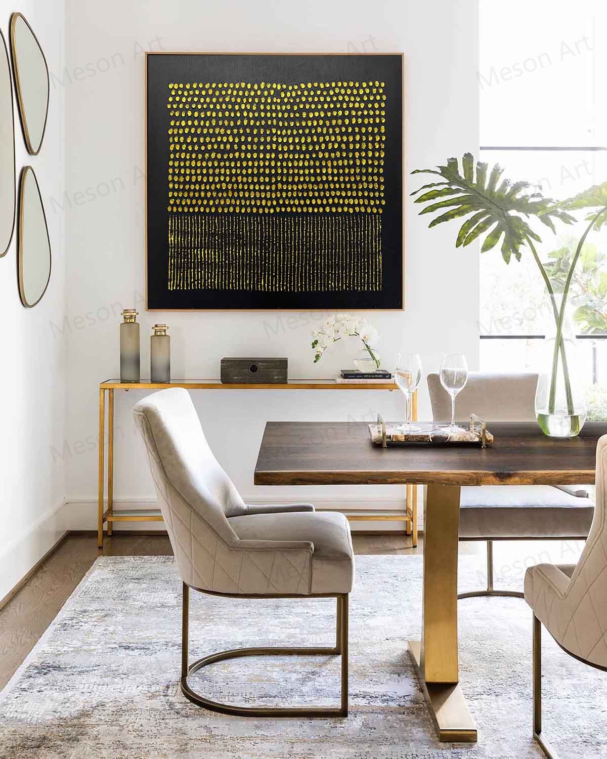 Abstract Gold and Black Textured Oil Painting for Modern Home Decor