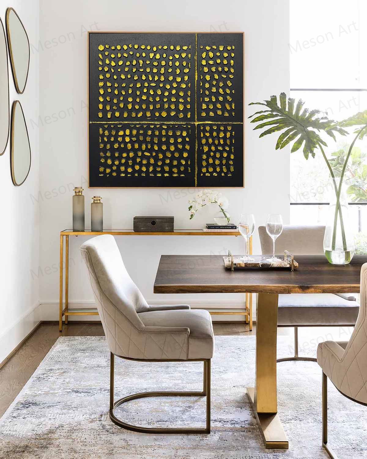 Abstract Gold and Black Texture Oil Painting for Modern Home Decor