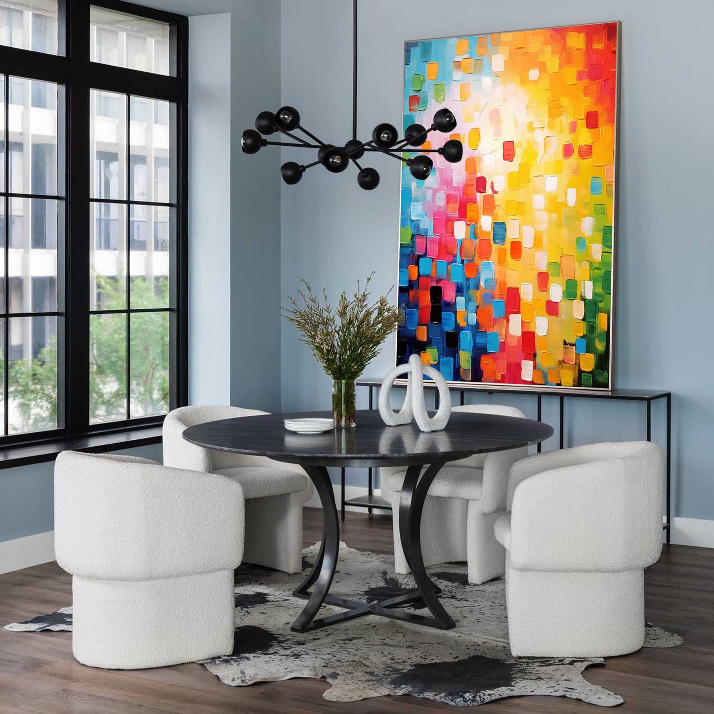 Vibrant Abstract Oil Painting with Colorful Square Patterns for Modern Home Decor