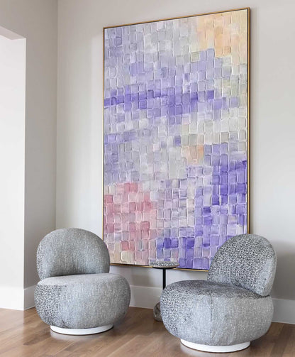 Serene Abstract Oil Painting in Soft Lavender and Pastel Hues for Modern Decor