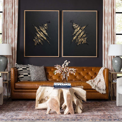 Elegant Black and Gold Minimalist Abstract Oil Painting for Modern Decor