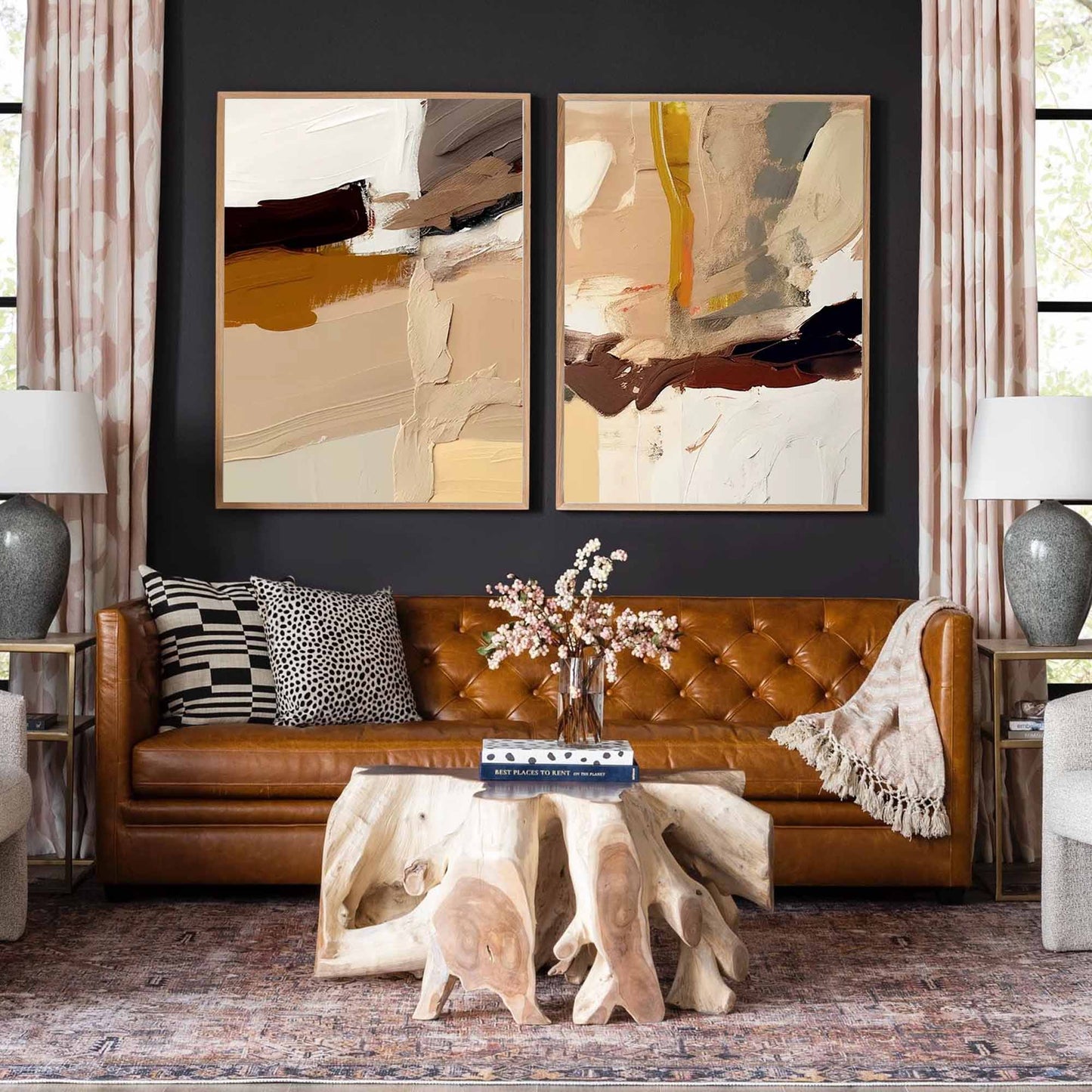 Elegant Minimalist Abstract Oil Painting in Warm Earth Tones for Modern Home Decor