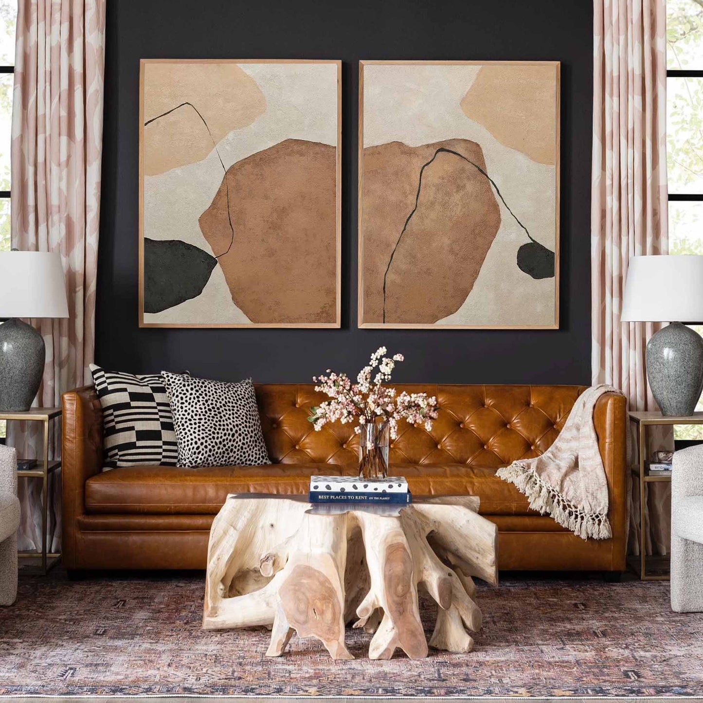 Abstract Minimalist Geometric Oil Painting with Earthy Tones for Modern Decor