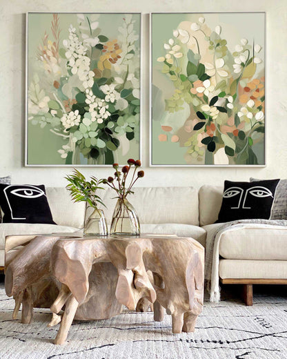 Elegant Green Floral Oil Painting for Home and Office D√©cor