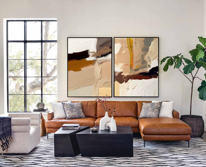 Elegant Minimalist Abstract Oil Painting in Warm Earth Tones for Modern Home Decor