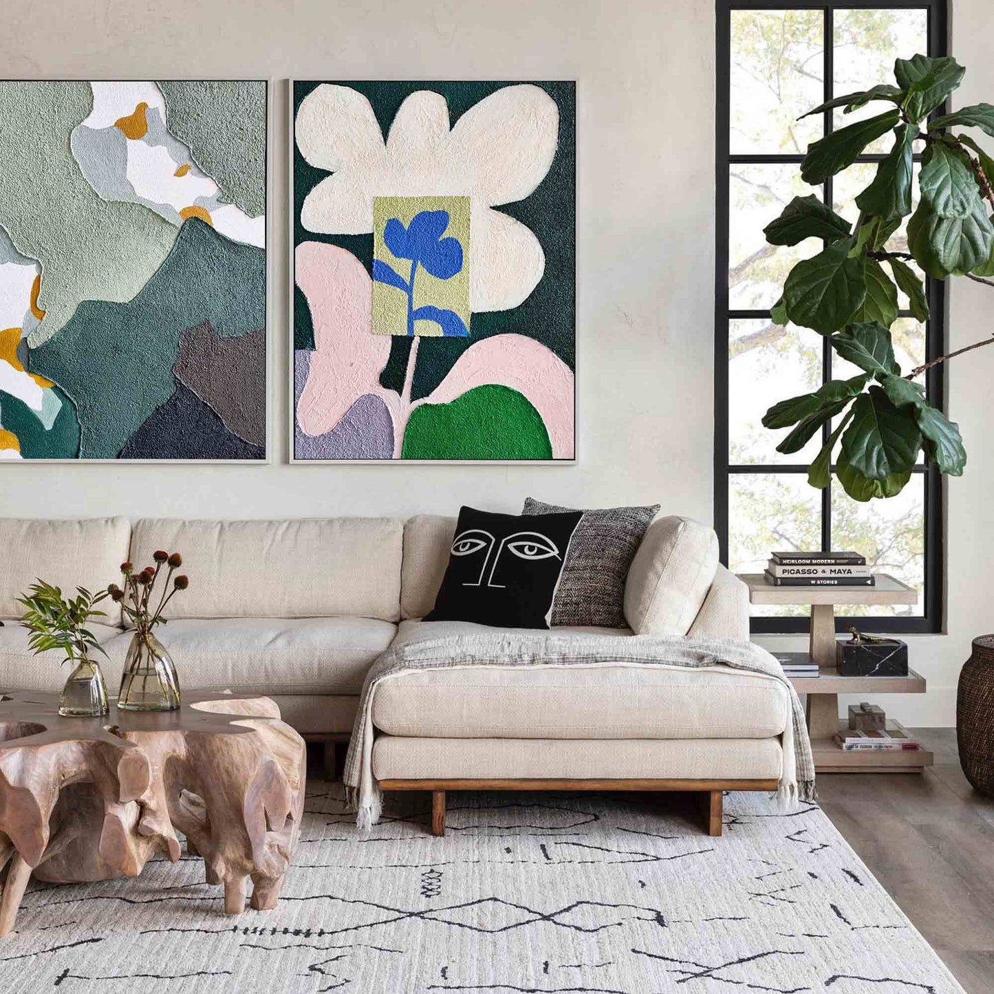 Contemporary Minimalist Floral Oil Painting for Modern Home Decor