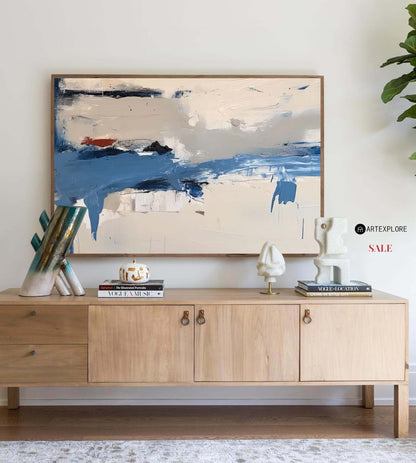 Contemporary Blue and White Abstract Oil Painting for Modern Home Décor