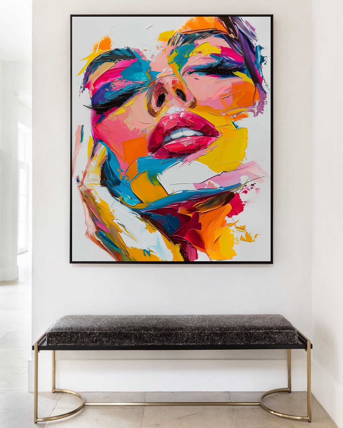 Vibrant Modern Abstract Oil Painting of a Woman's Face in Bold Colors