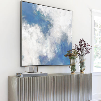 Serene Blue Abstract Landscape Oil Painting for Modern Home Decor