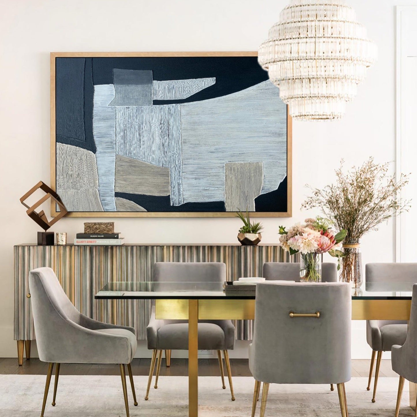 Contemporary Black and Grey Abstract Oil Painting for Modern Home Decor