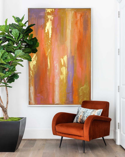 Vibrant Abstract Oil Painting in Warm Shades for Modern Home Decor