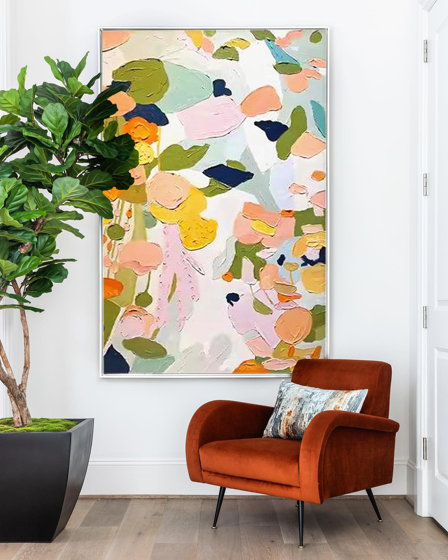 Vibrant Floral Abstract Oil Painting for Modern Home Décor