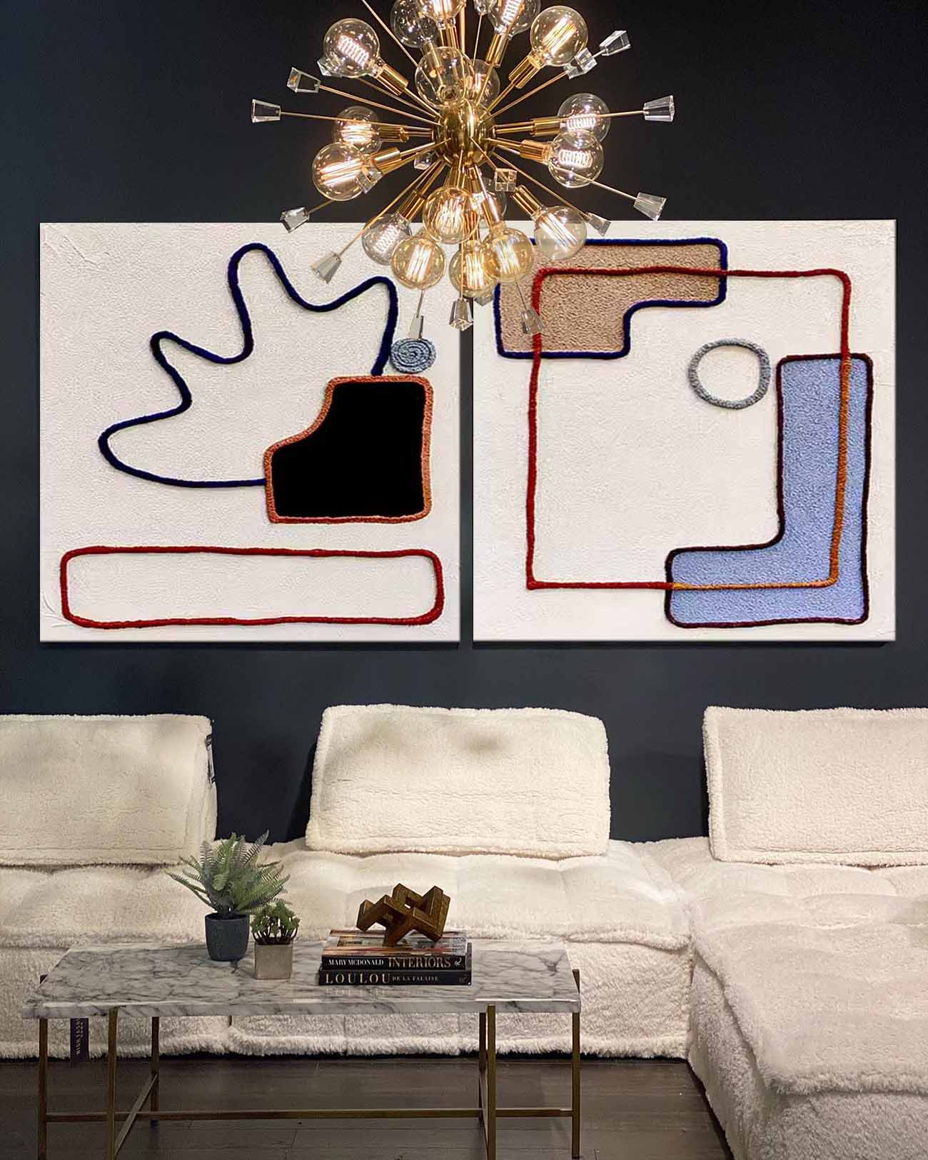 Modern Abstract Oil Painting with Colorful Geometric Designs for Home Decor