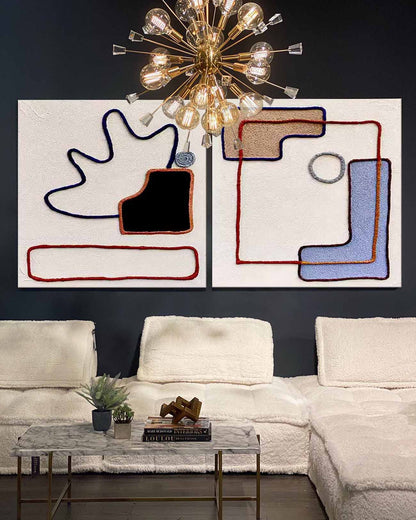 Modern Abstract Oil Painting with Colorful Geometric Designs for Home Decor