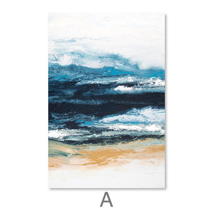 Serene Coastal Horizon Abstract Oil Painting for Modern Home Decor