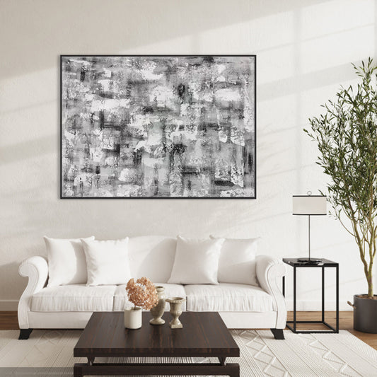 Modern Abstract Oil Painting in Black and White for Contemporary Home Decor