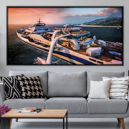 Serene Yacht Escape: Captivating Ocean View Oil Painting