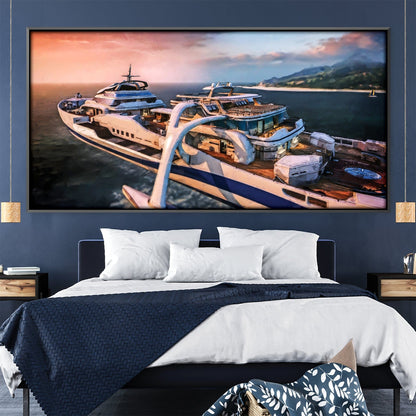 Serene Yacht Escape: Captivating Ocean View Oil Painting