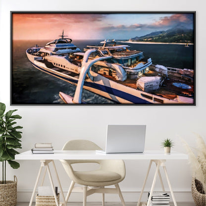 Serene Yacht Escape: Captivating Ocean View Oil Painting
