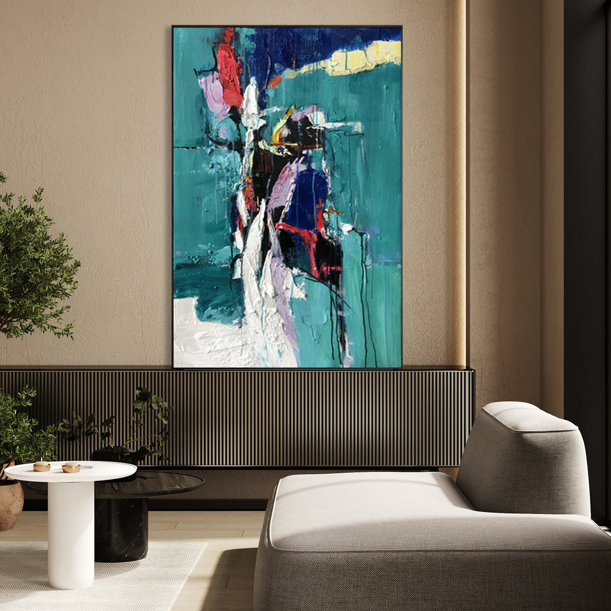 Abstract Embrace: Colorful Modern Oil Painting for Inspired Spaces