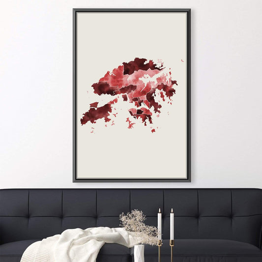Abstract Hong Kong Landscape Oil Painting on Canvas - Vibrant Red Tones