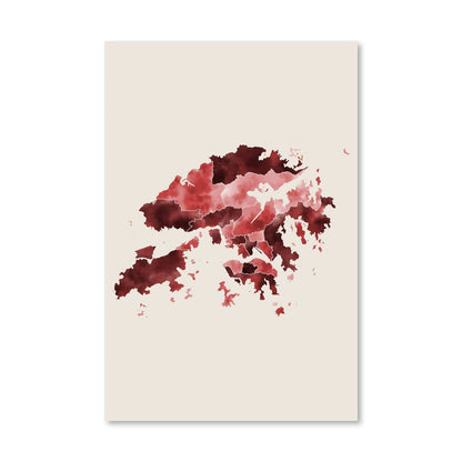 Abstract Hong Kong Landscape Oil Painting on Canvas - Vibrant Red Tones