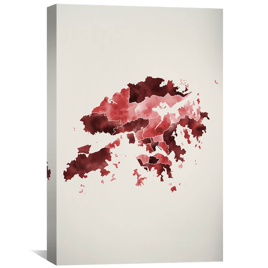 Abstract Hong Kong Landscape Oil Painting on Canvas - Vibrant Red Tones