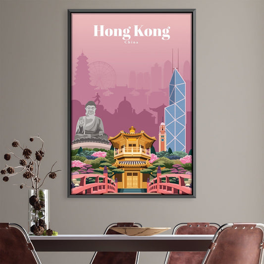 Vibrant Hong Kong Landscape Oil Painting - Cultural Iconography and Modern Architecture