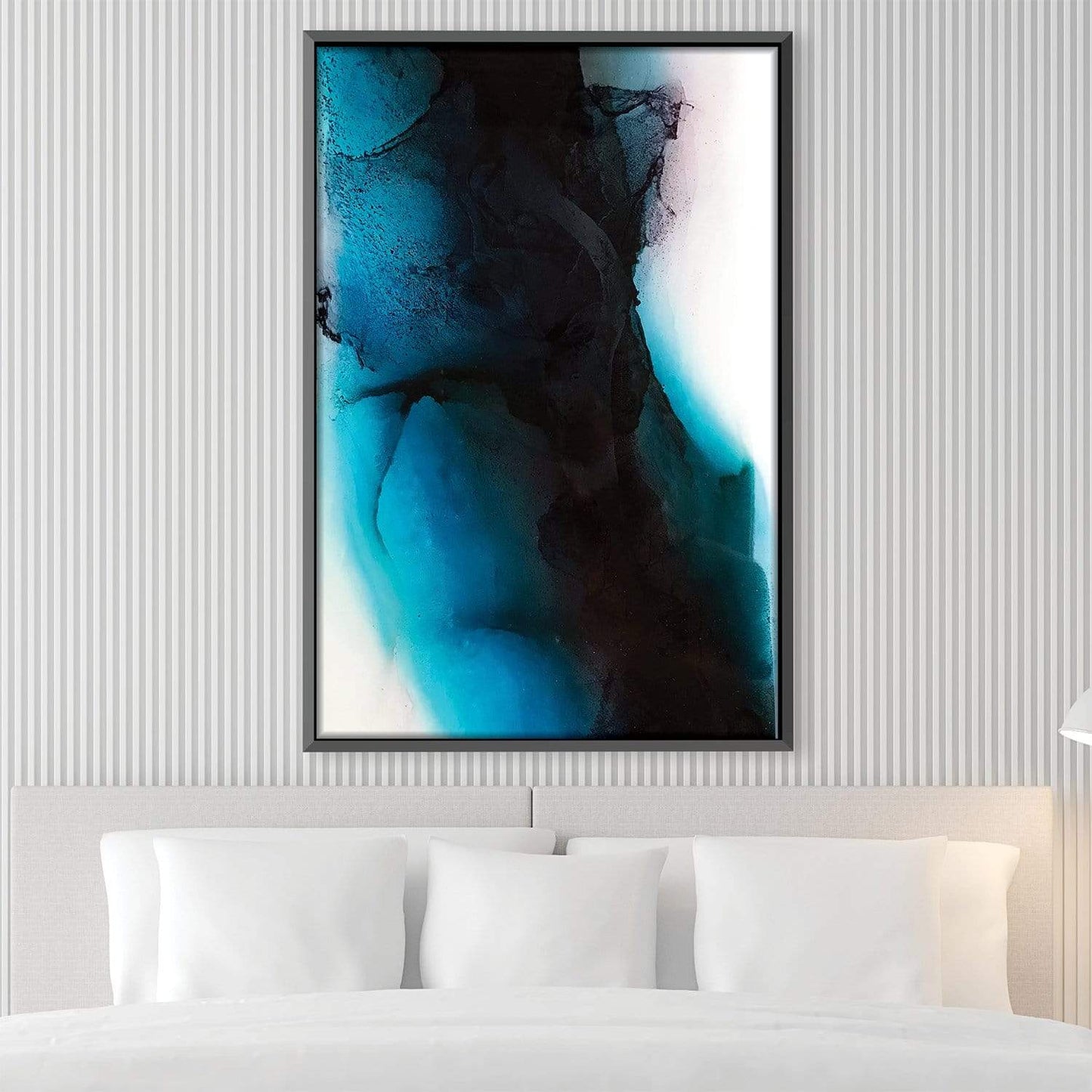 Abstract Oil Painting in Aqua and Black for Modern Home Decor
