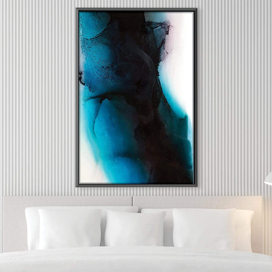 Abstract Oil Painting in Aqua and Black for Modern Home Decor