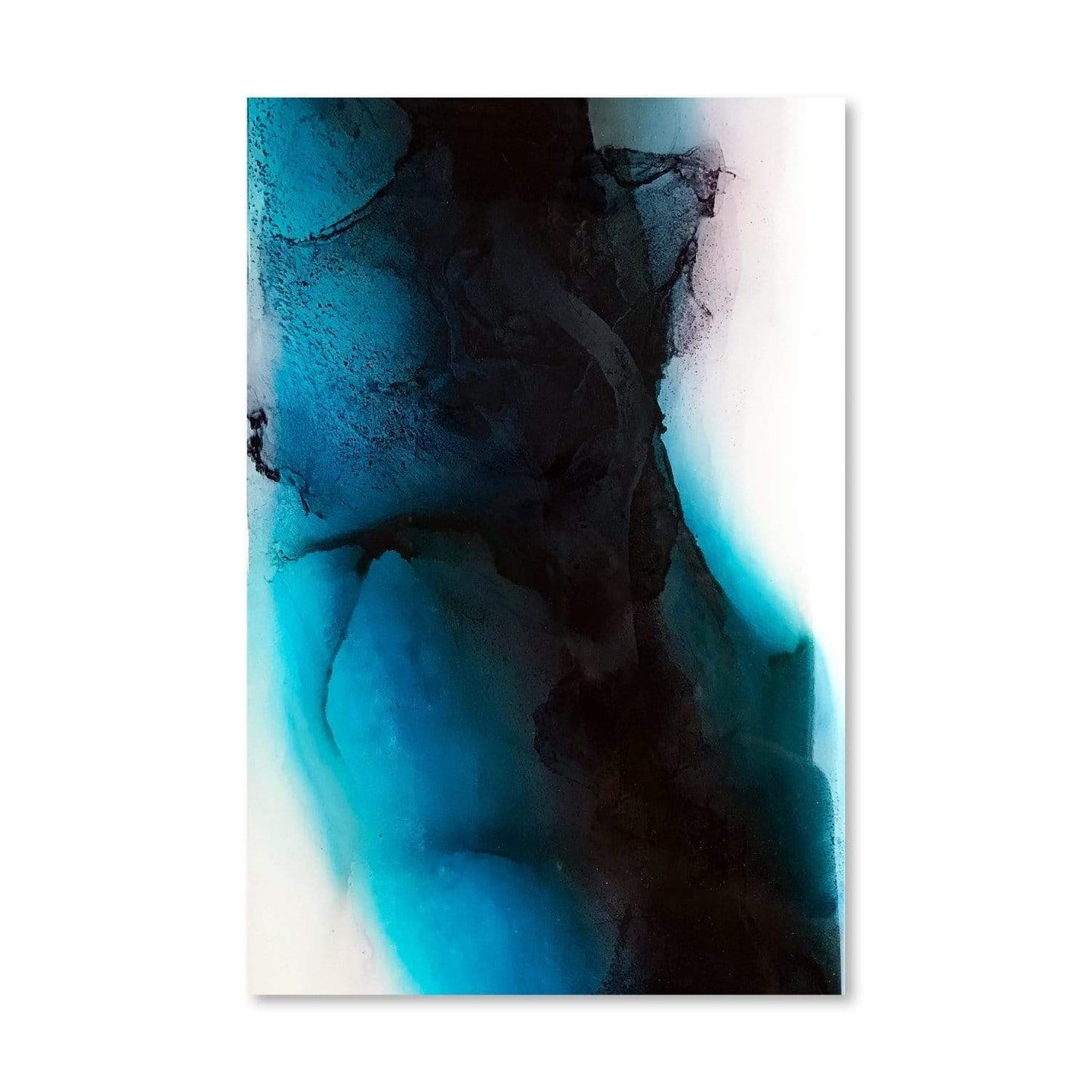 Abstract Oil Painting in Aqua and Black for Modern Home Decor
