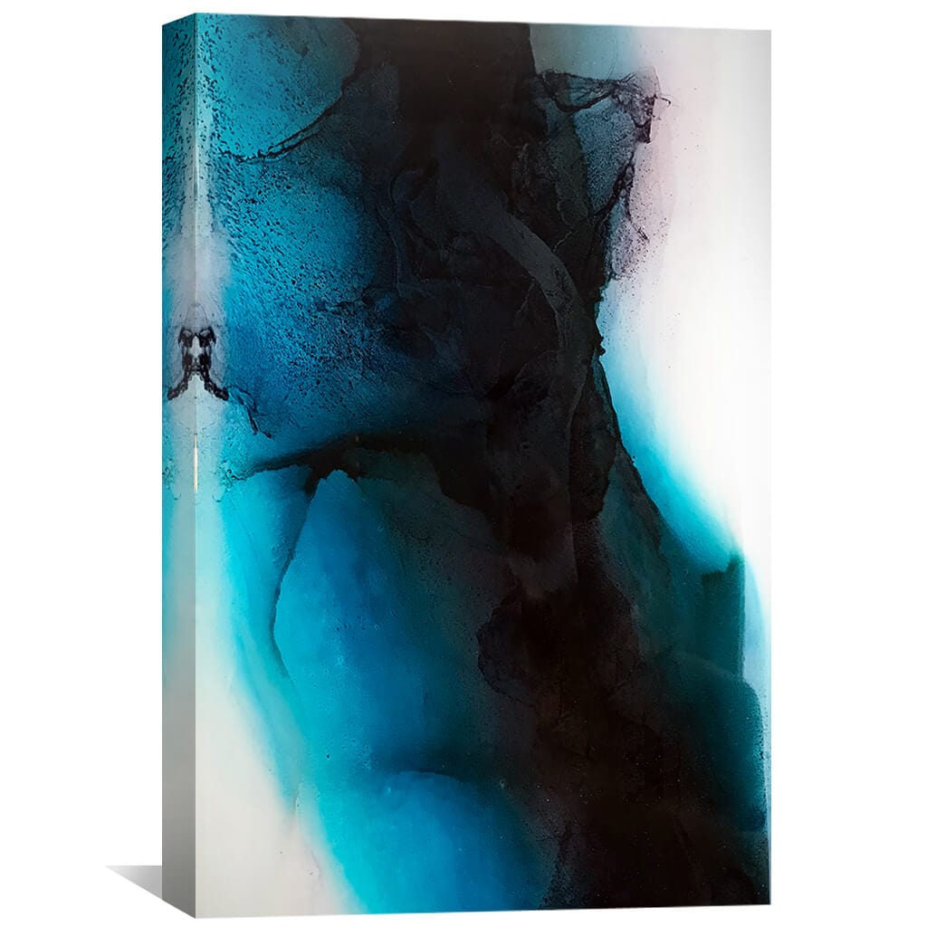 Abstract Oil Painting in Aqua and Black for Modern Home Decor