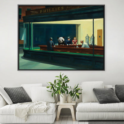 Panda in Urban Bar Scene - Colorful Oil Painting for Modern Home Décor